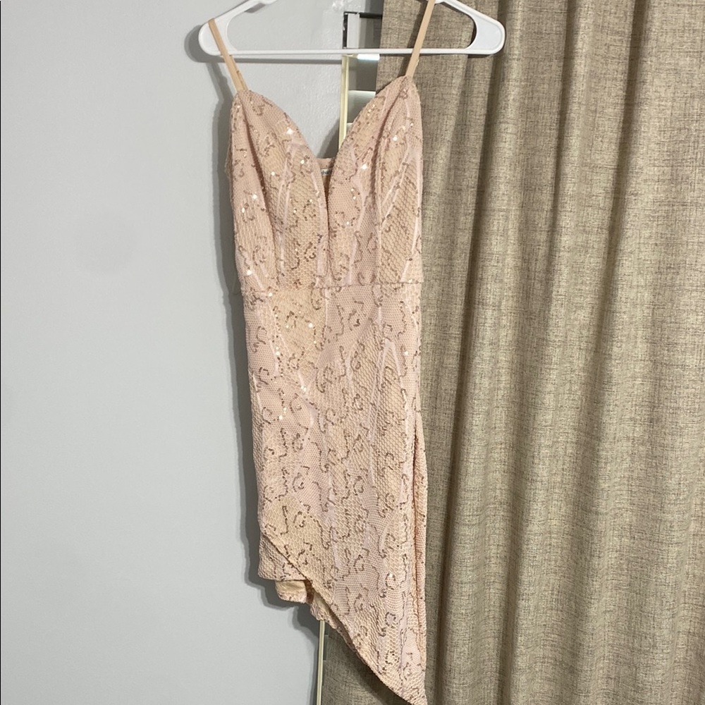 Charlotte Russe Pink Slip Midi Dress with Plunge Neckline
